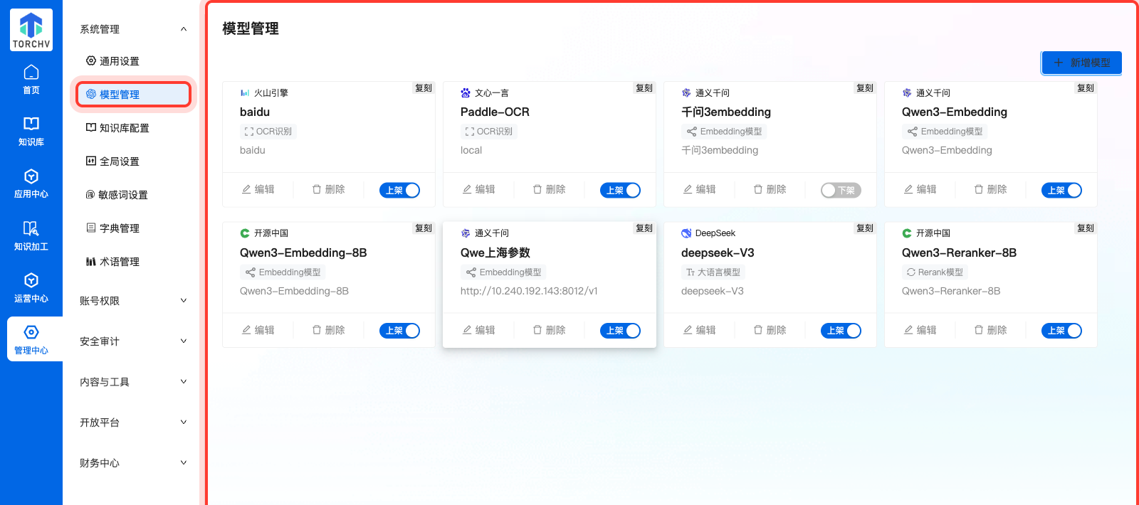 模型管理主页面